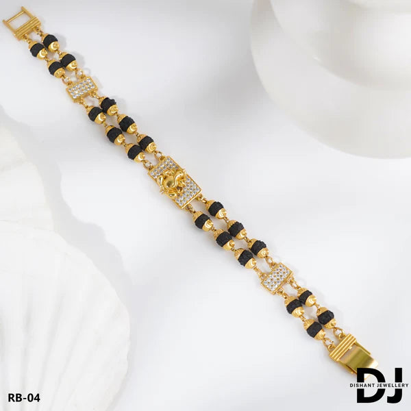GANESH Design 2 Line Rudraksha With Diamond Gold Bracelet for Men.(RB-04)