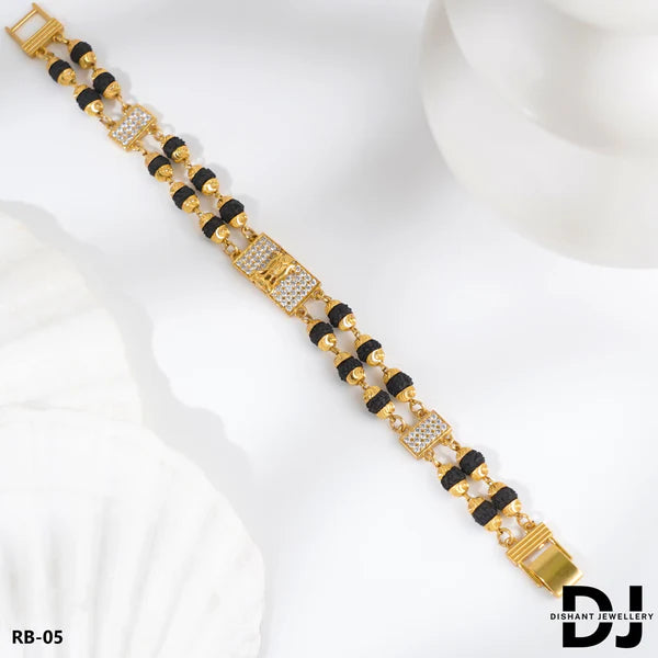 Satyamev Jayate Design 2 Line Rudraksha With Diamond Gold Bracelet for Men.(RB-05)