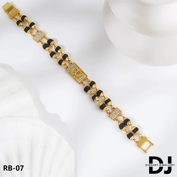 OM Design 2 Line Rudraksha With Diamond Gold Bracelet for Men.(RB-07)