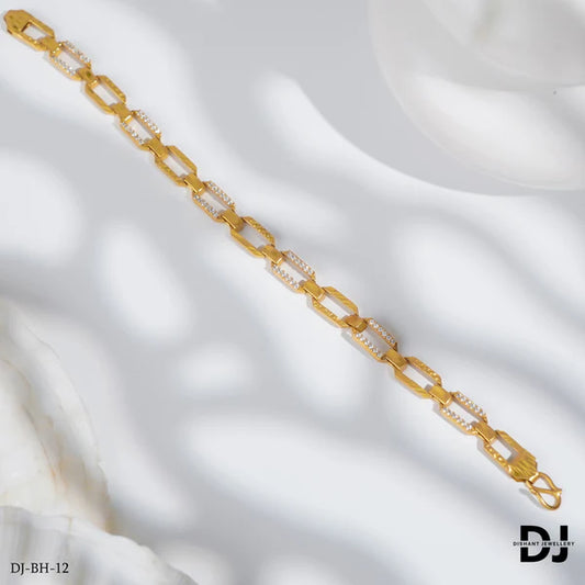 Gold Plated Flat Hexa Interlinked Design Daimond Bracelet For Men.(BR-12)
