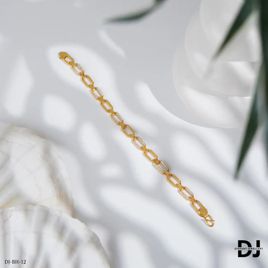 Gold Plated Flat Hexa Interlinked Design Daimond Bracelet For Men.(BR-12)