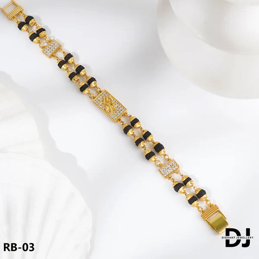 TRISHUL Design 2 Line Rudraksha With Diamond Gold Bracelet for Men.(RB-03)