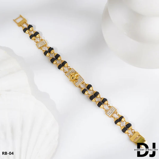GANESH Design 2 Line Rudraksha With Diamond Gold Bracelet for Men.(RB-04)