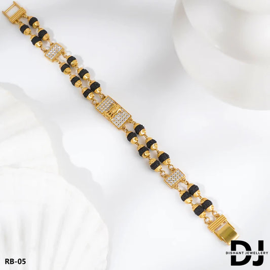 Satyamev Jayate Design 2 Line Rudraksha With Diamond Gold Bracelet for Men.(RB-05)