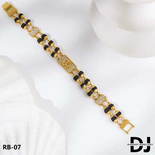 OM Design 2 Line Rudraksha With Diamond Gold Bracelet for Men.(RB-07)