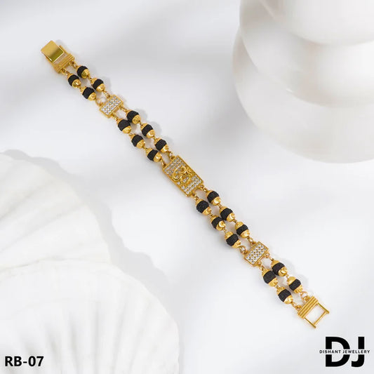 OM Design 2 Line Rudraksha With Diamond Gold Bracelet for Men.(RB-07)